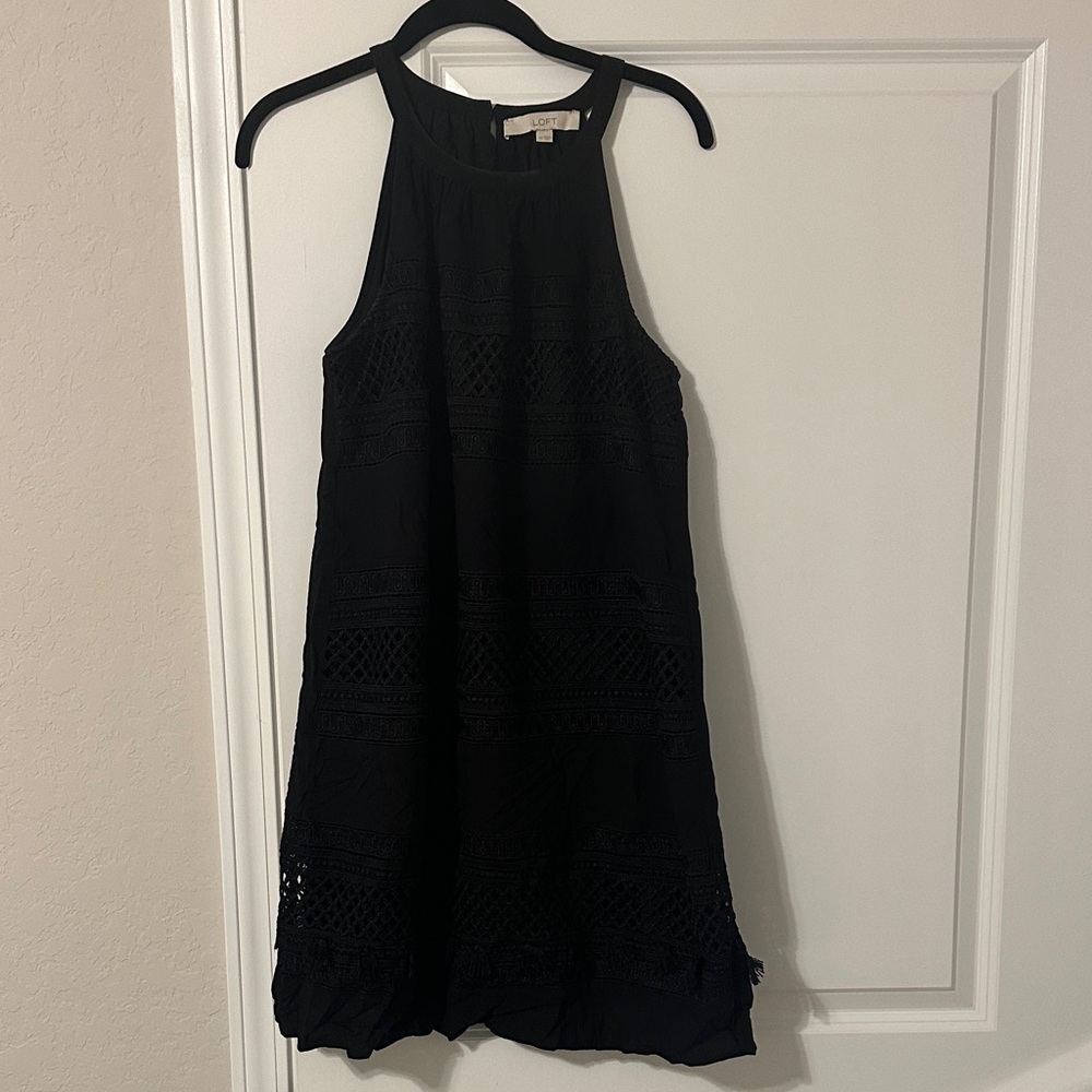 Black Sleeveless Dress with Eyelet and Lace Details